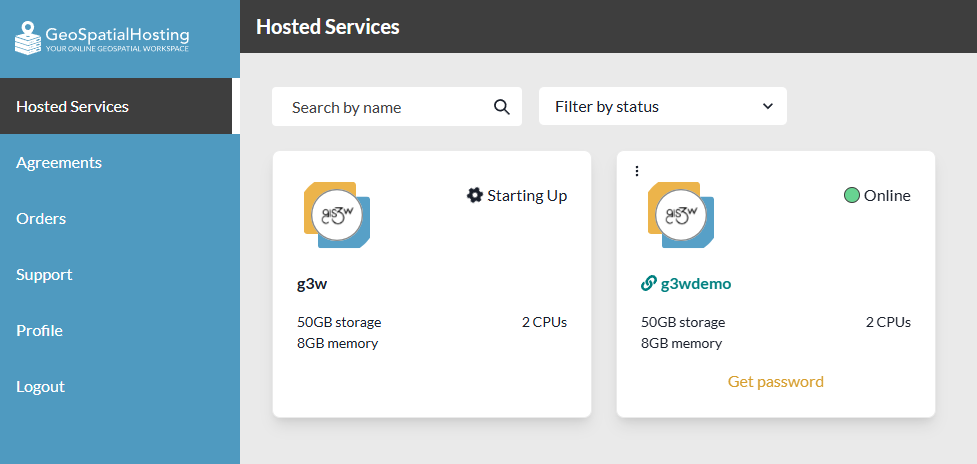 GeoSpatialHosting Dashboard