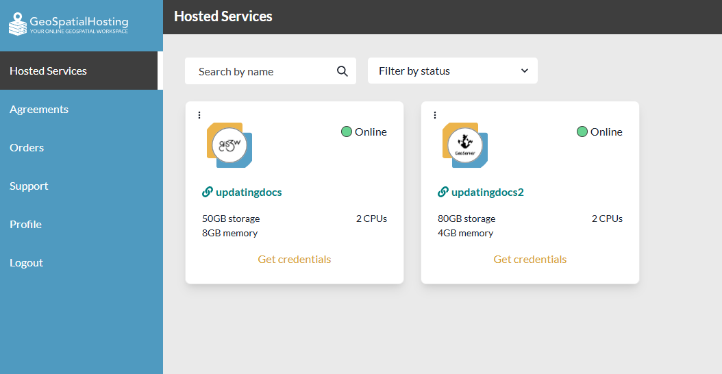GeoSpatialHosting Dashboard
