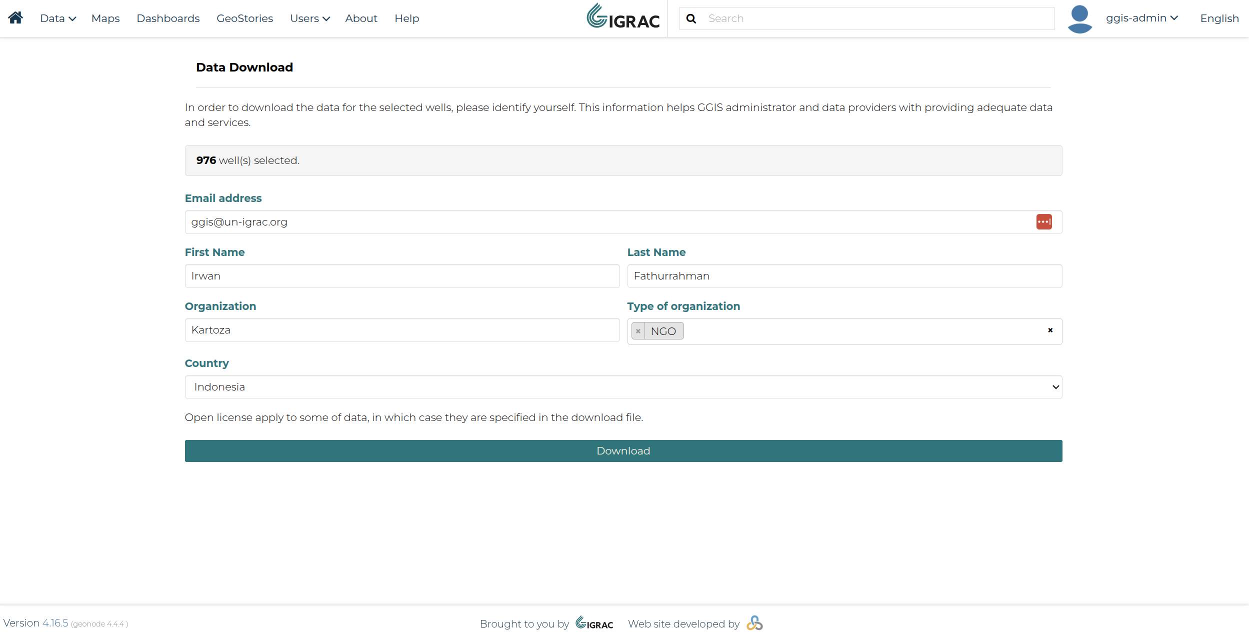 Data Download page
