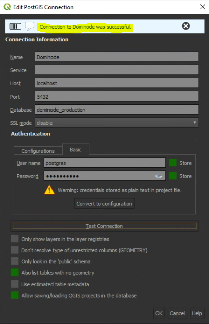 QGIS test connection