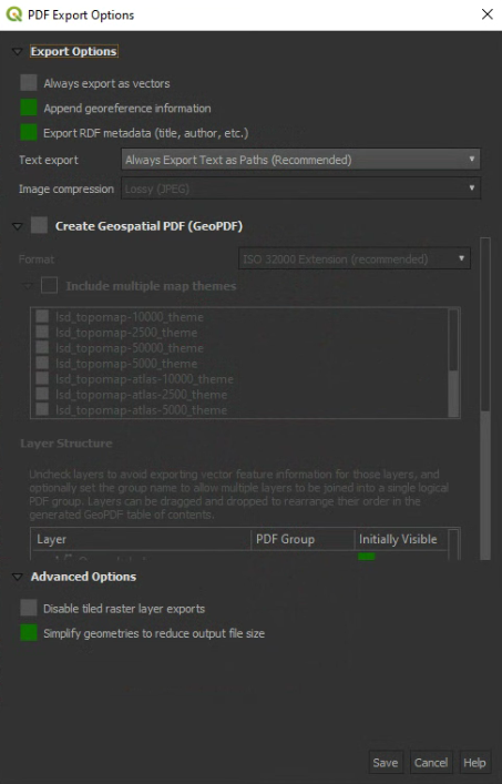 QGIS atlas pdf options