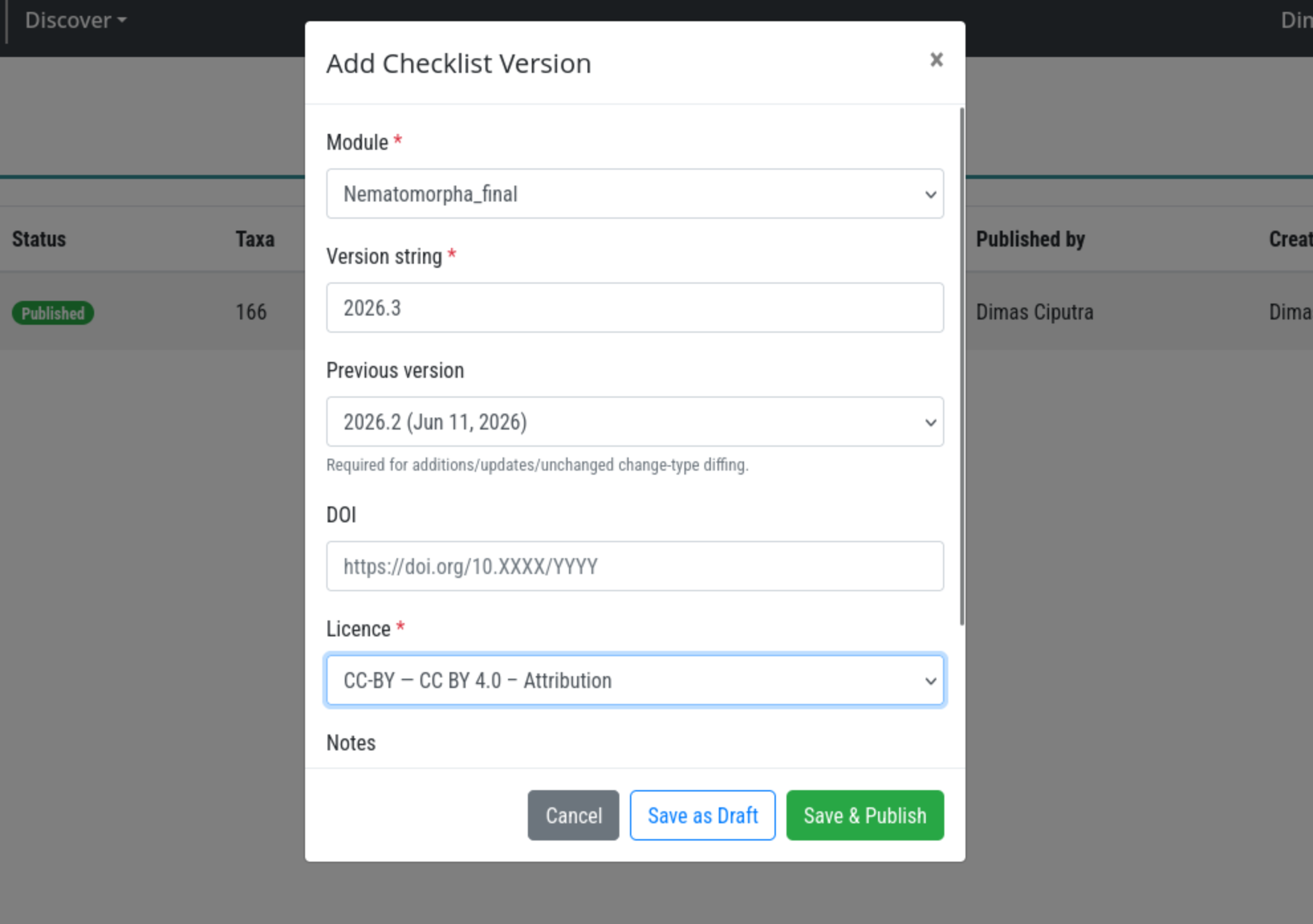 Add Version modal