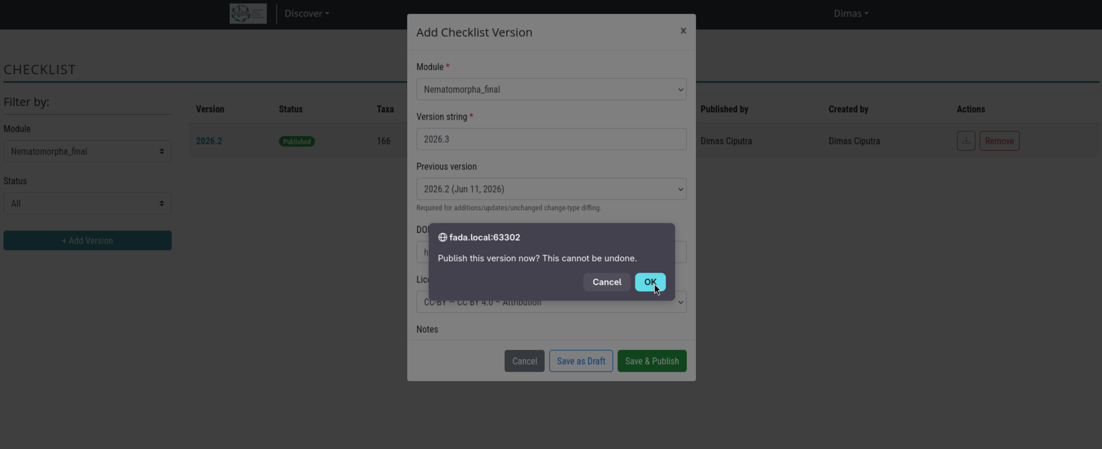 Save and publish confirmation