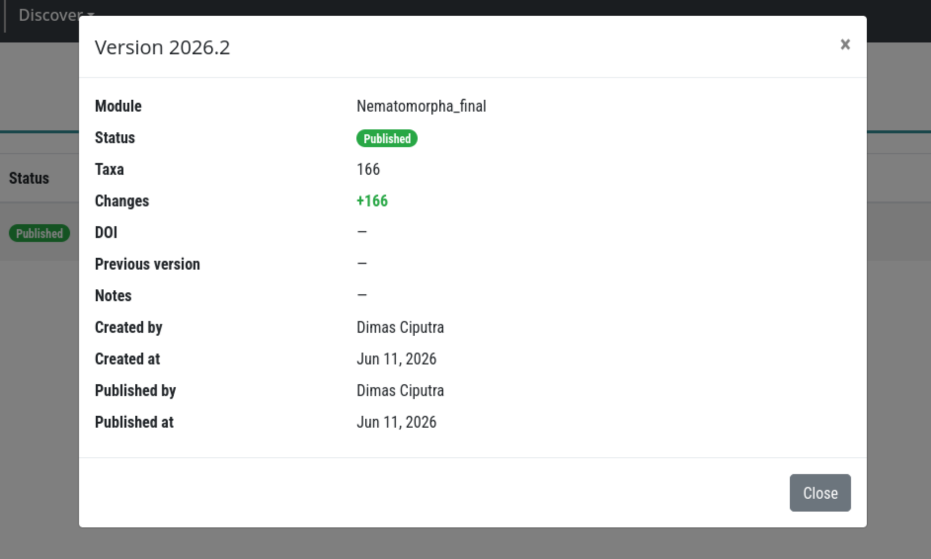 Version detail modal