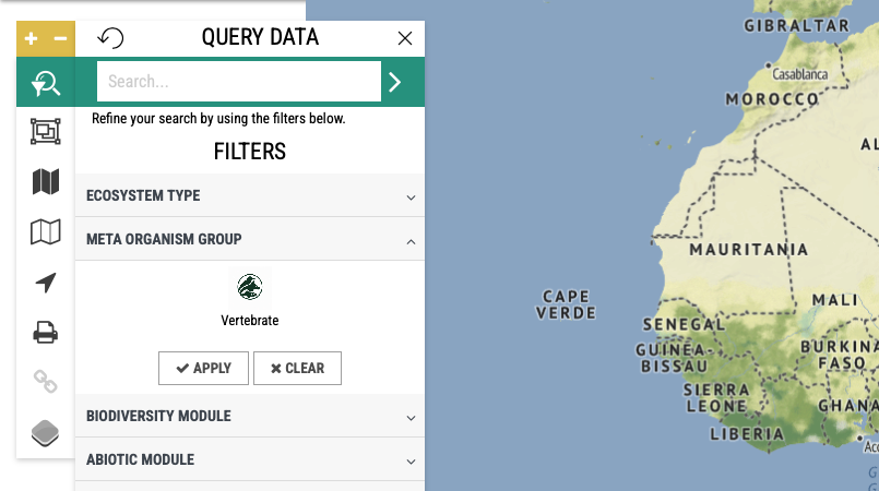 Meta Organism Group filter on map view