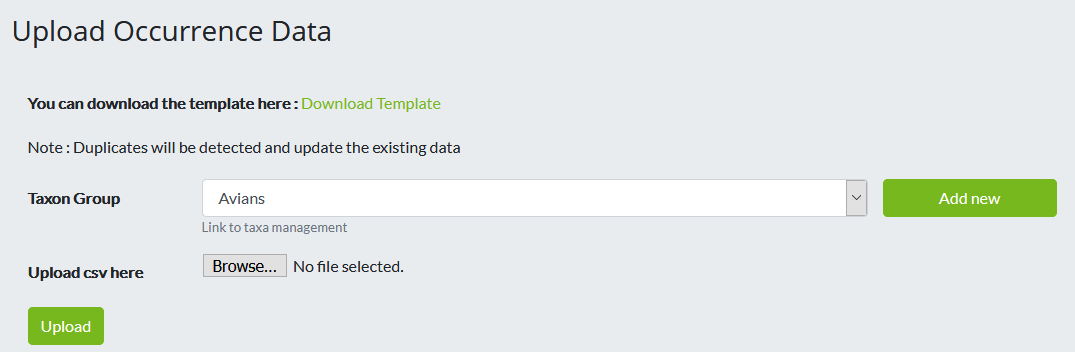 Occurrence Data Uploading 2