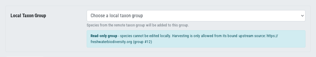 Read-only group information banner naming the bound upstream source