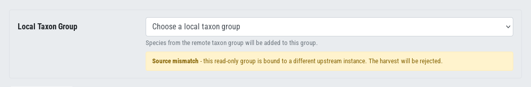 Source mismatch warning shown for a read-only group