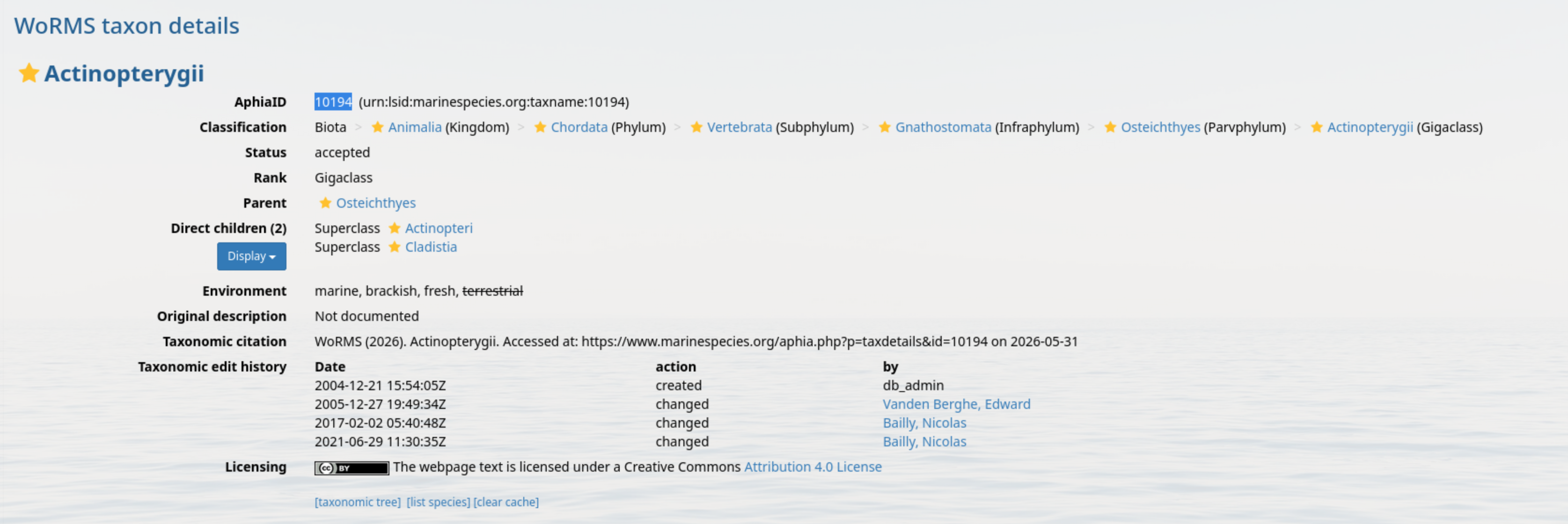 AphiaID lookup on marinespecies.org