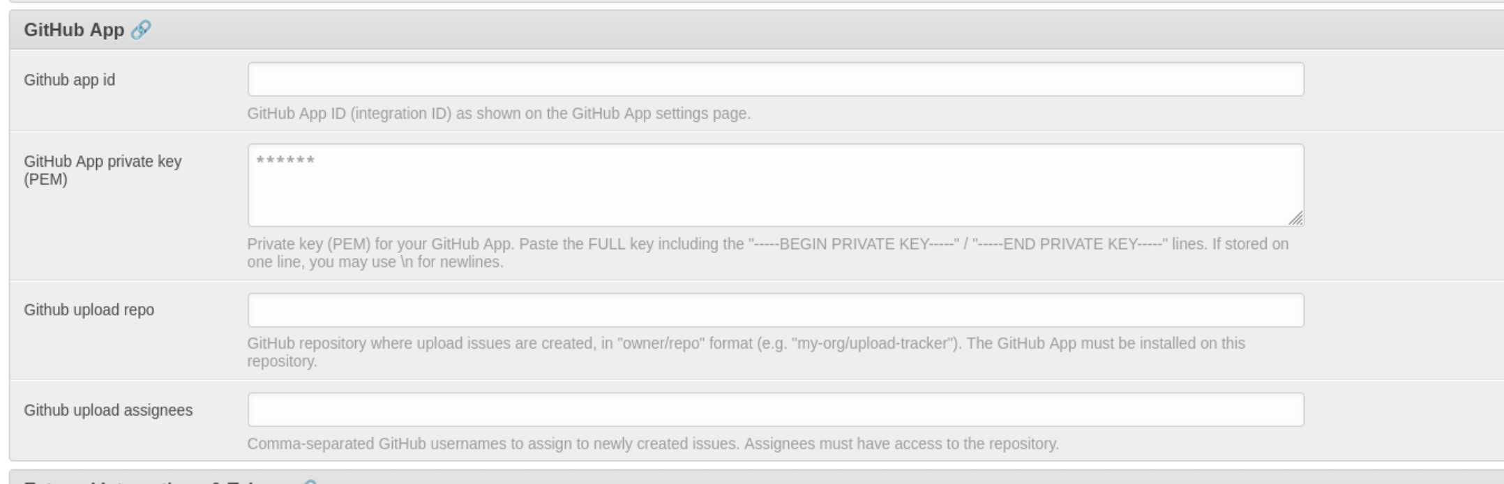GitHub App section in BIMS Site Settings admin