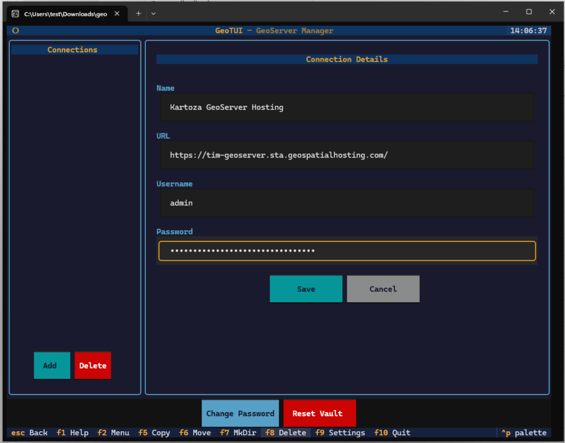 Edit and save connection