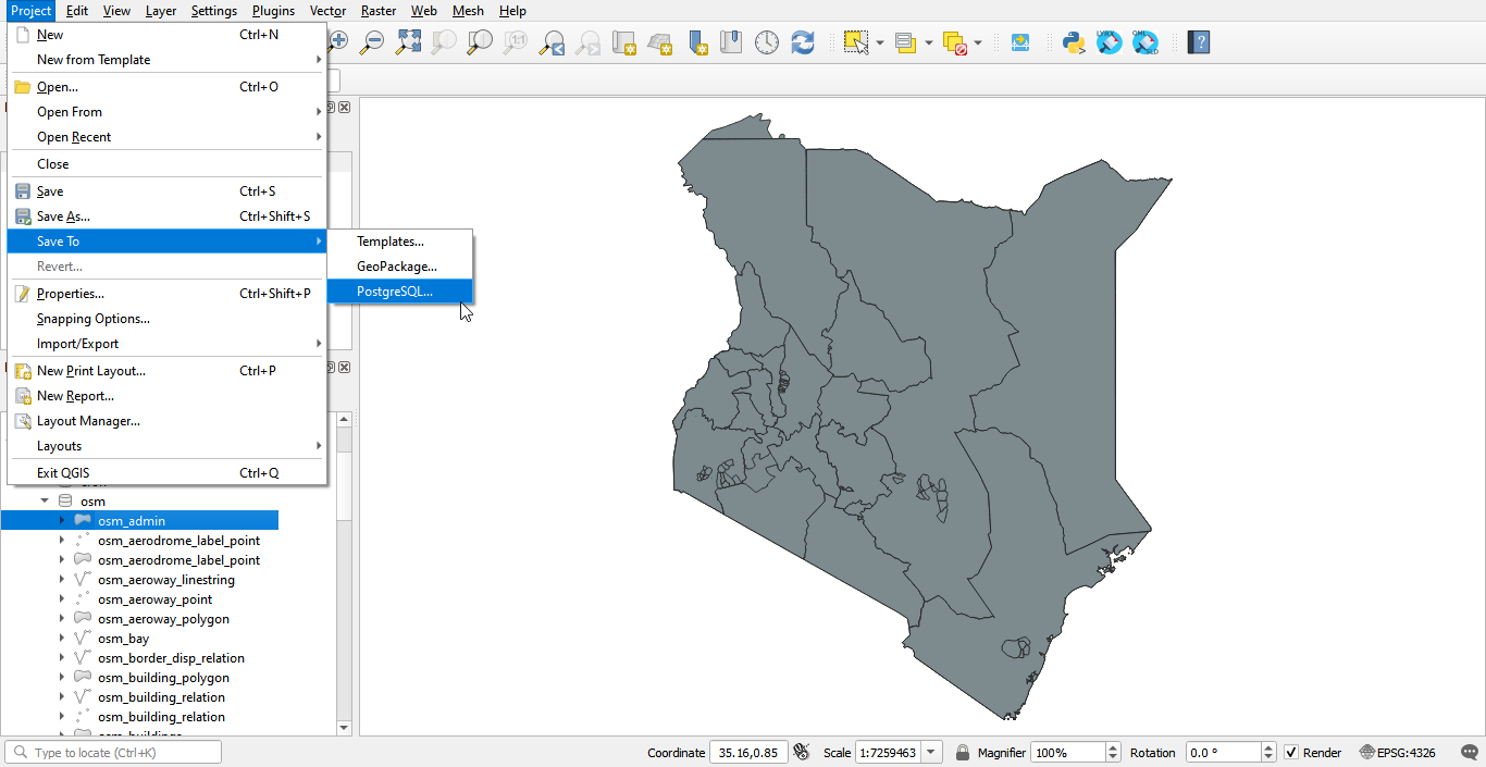 "Save QGIS Project in Database"