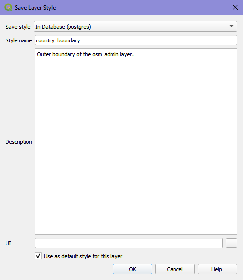 "Save Default Layer Style to Database"