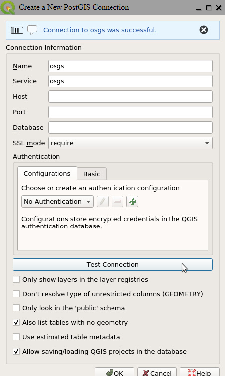 Create a New PostGIS Connection