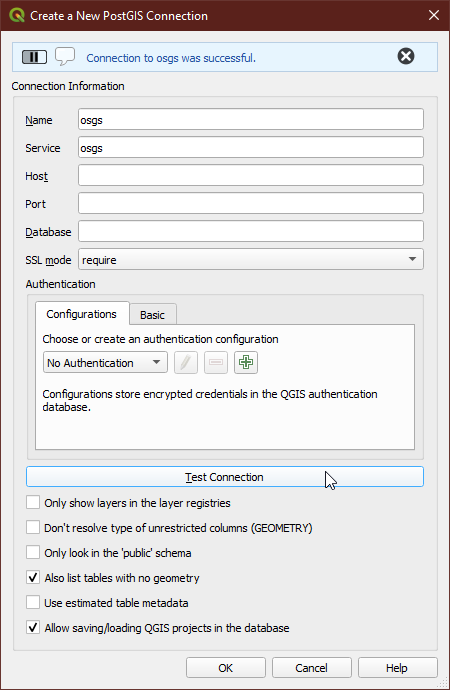 Create a New PostGIS Connection