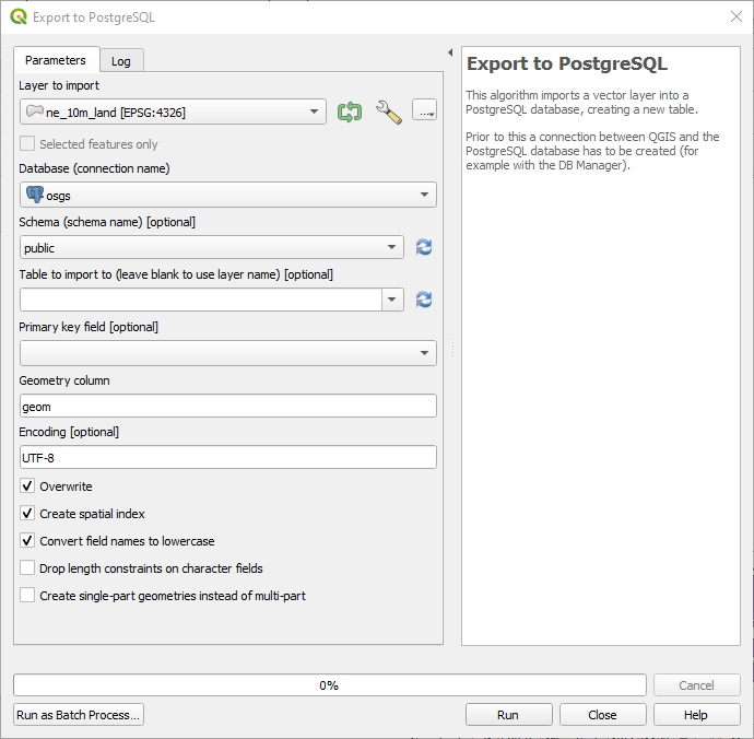 Export to PostgreSQL