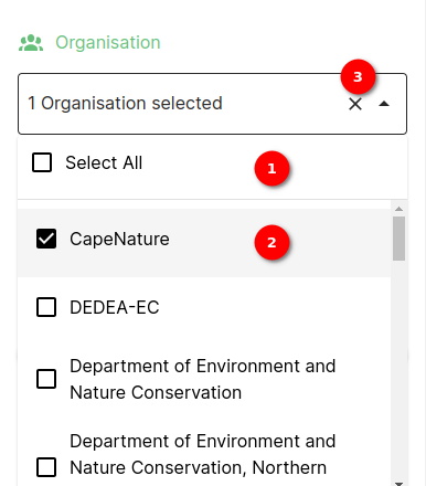 Organisation filter