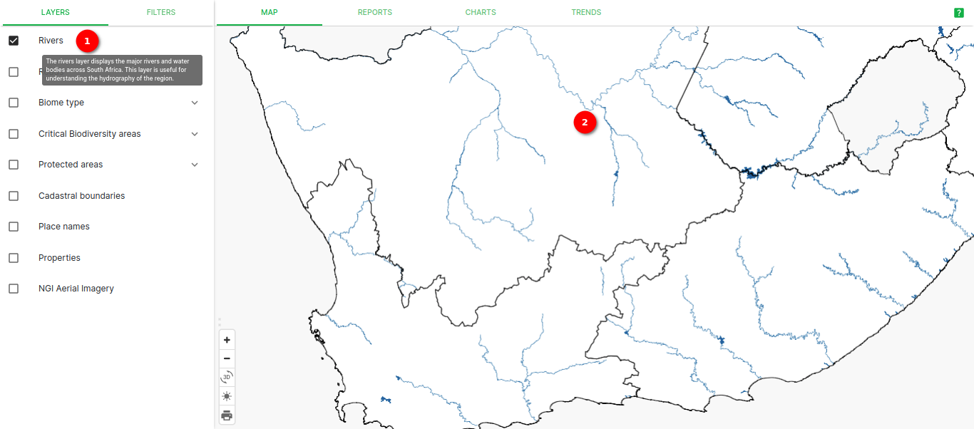 Rivers layer with map