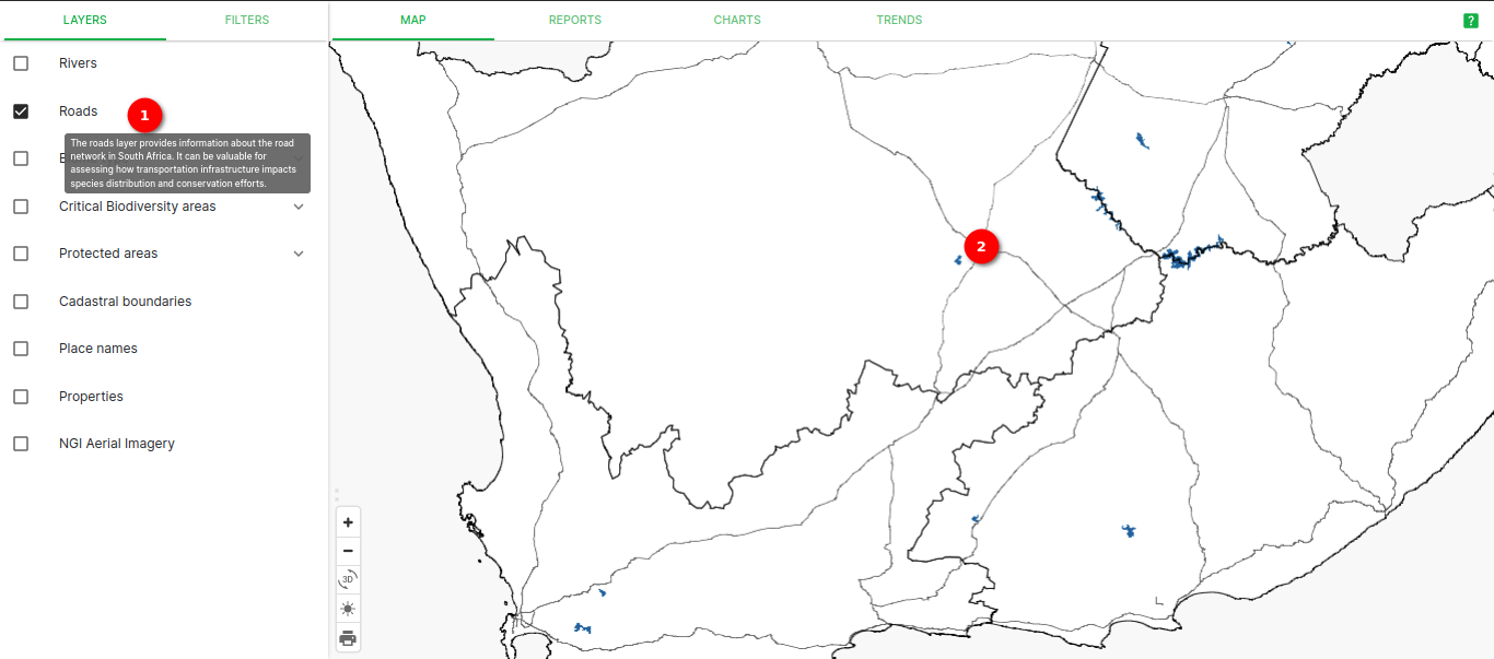 Roads layer with map