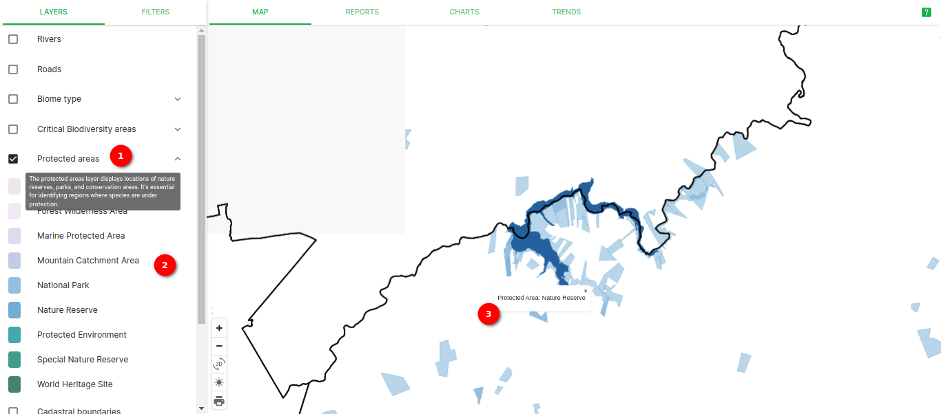 Protected Areas layer with map