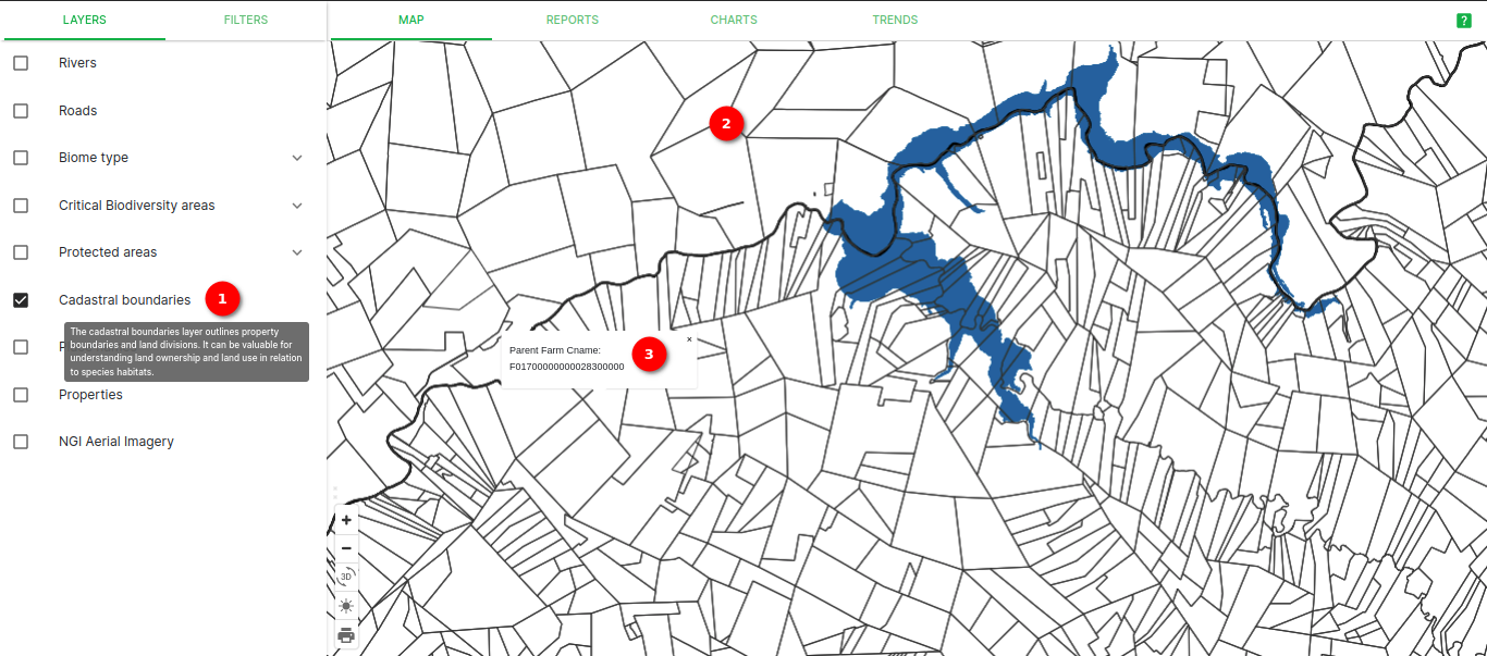 Cadastral Boundaries layer with map