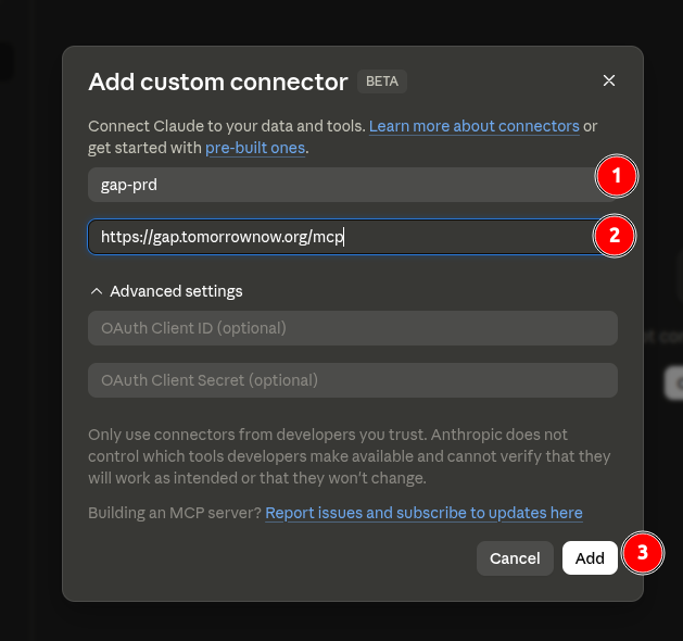 Add custom connector dialog